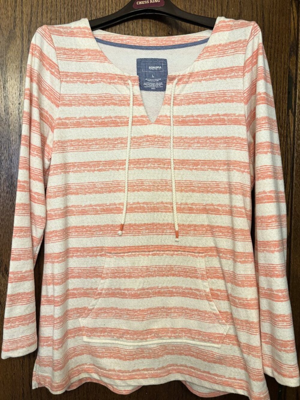 Sonoma LS Striped Orange/White Sweatshirt Size Large Gently Used